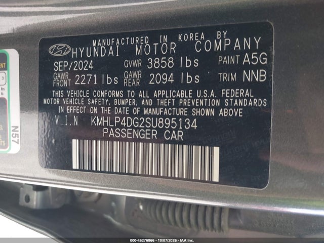 46276866 :رقم المزاد ، KMHLP4DG2SU895134 vin ، 2025 Hyundai Elantra Limited مزاد بيع