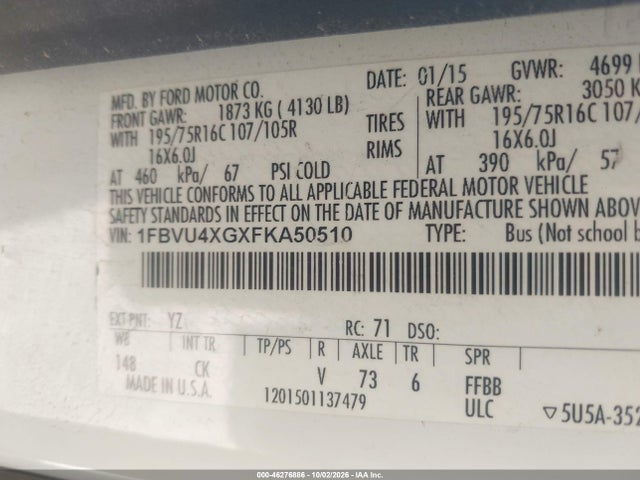 Ford Transit-350 Xlt 2015 1FBVU4XGXFKA50510 Image 8