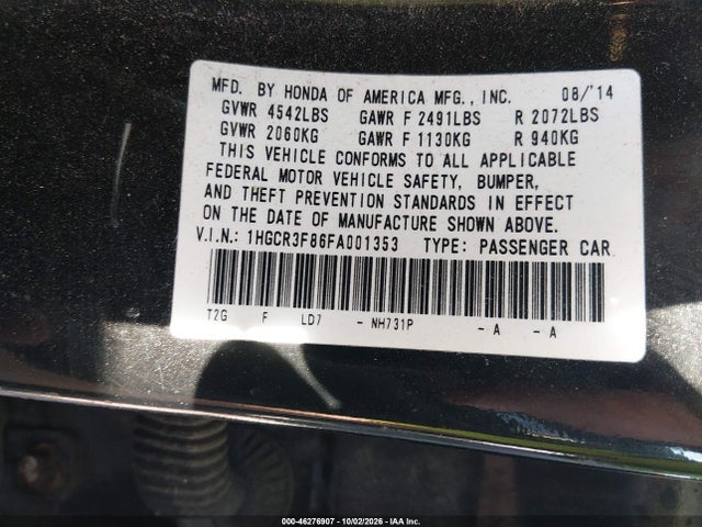 Aukcja sprzedaży 2015 Honda Accord Ex-l V-6, vin: 1HGCR3F86FA001353, numer aukcji: 46276907