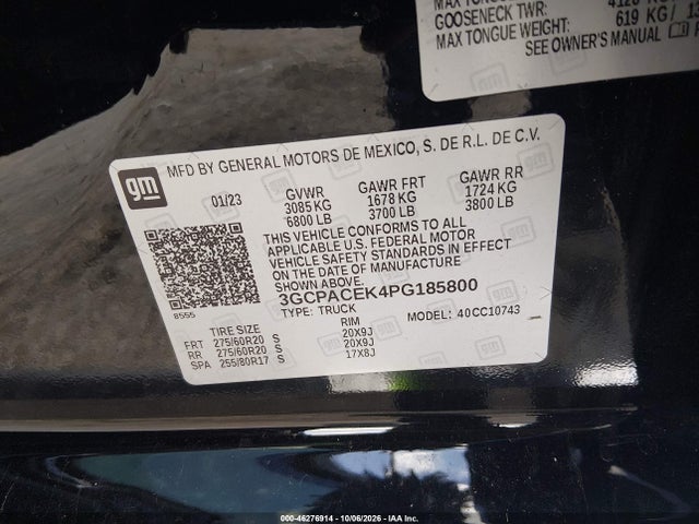 Продажа на аукционе авто 2023 Chevrolet Silverado 1500 2wd  Standard Bed Lt, vin: 3GCPACEK4PG185800, номер лота: 46276914