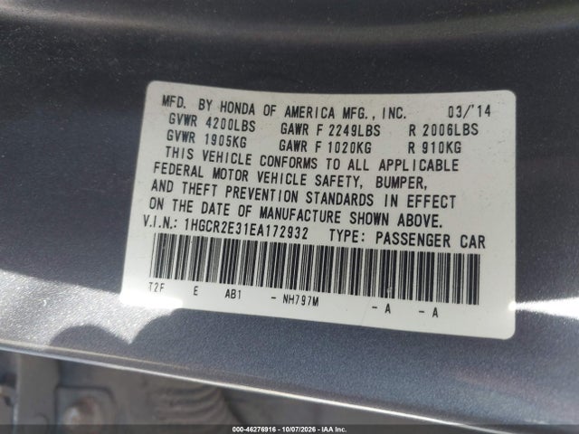 Honda ACCORD LX 2014 1HGCR2E31EA172932 Image 9