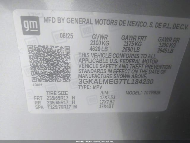 2026 Gmc Terrain Fwd Elevation მანქანა იყიდება აუქციონზე, vin: 3GKALMEG7TL184230, აუქციონის ნომერი: 46276926