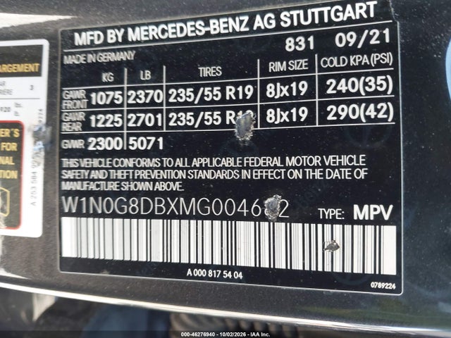 2021 Mercedes-benz Glc 300 Suv მანქანა იყიდება აუქციონზე, vin: W1N0G8DBXMG004682, აუქციონის ნომერი: 46276940