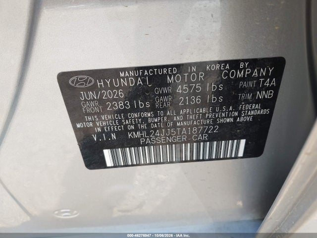Aukcja sprzedaży 2026 Hyundai Sonata Hybrid Blue, vin: KMHL24JJ5TA187722, numer aukcji: 46276947
