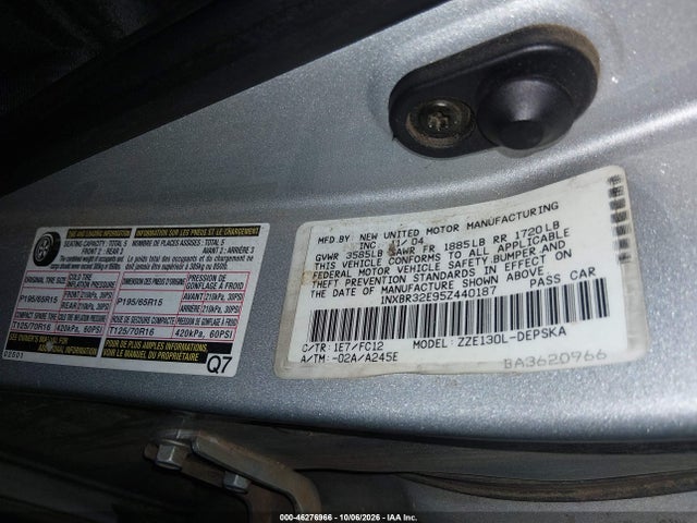 46276966 :رقم المزاد ، 1NXBR32E95Z440187 vin ، 2005 Toyota Corolla S مزاد بيع