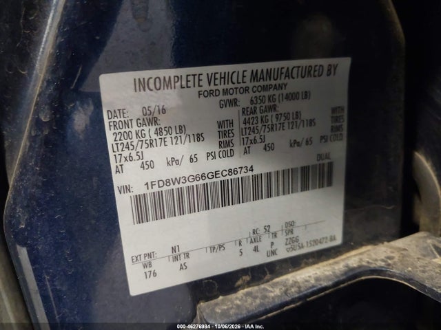 Продажа на аукционе авто 2016 Ford F-350 Chassis Xl, vin: 1FD8W3G66GEC86734, номер лота: 46276984