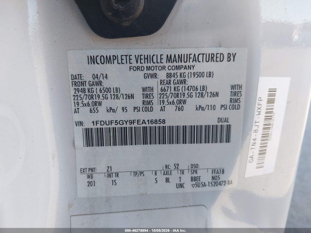 Продажа на аукционе авто 2015 Ford F-550 Chassis Xl, vin: 1FDUF5GY9FEA16858, номер лота: 46276994