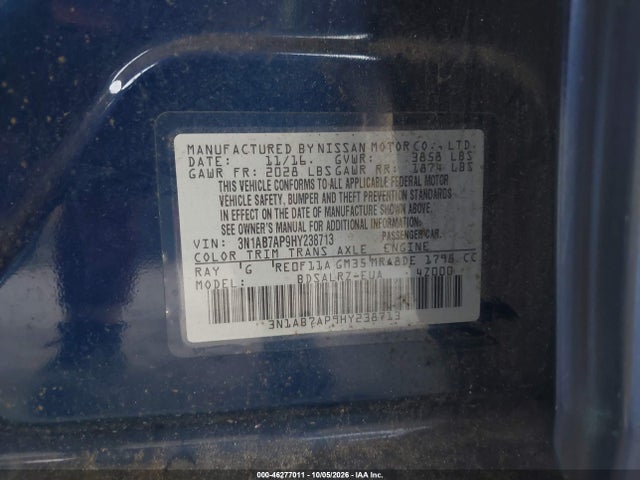 Продаж на аукціоні авто 2017 Nissan Sentra Sr, vin: 3N1AB7AP9HY238713, номер лоту: 46277011