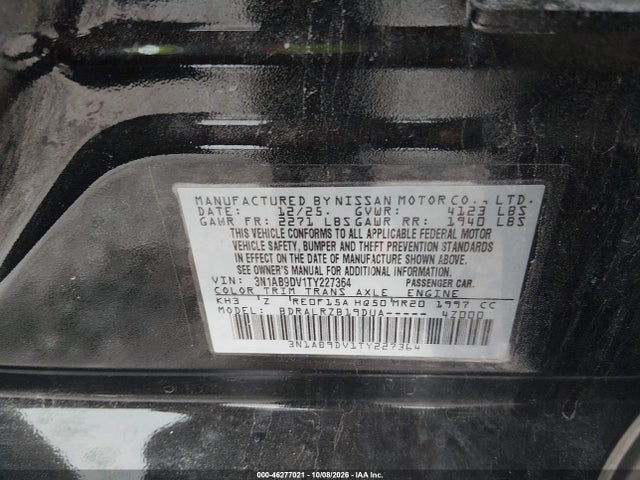 Продажа на аукционе авто 2026 Nissan Sentra Sr, vin: 3N1AB9DV1TY227364, номер лота: 46277021