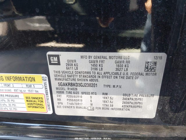 Buick Enclave Leather 2016 5GAKRBKD3GJ238201 Image 9