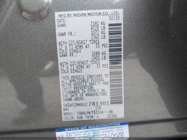 Nissan Rogue S Intelligent Awd 2020 5N1AT2MVXLC781301 Image 9
