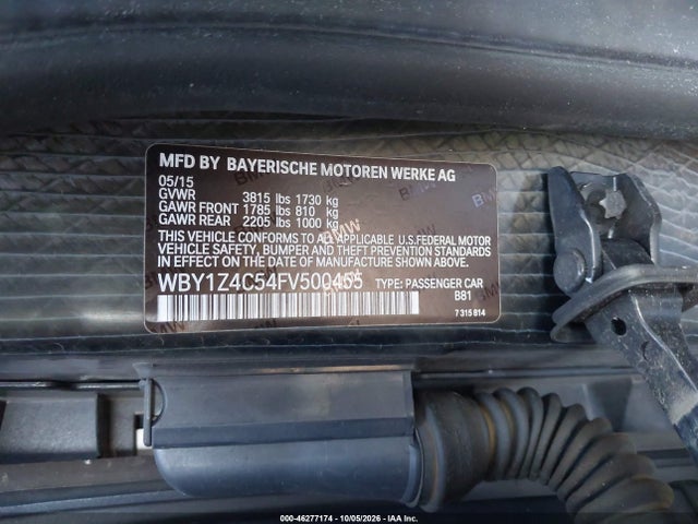 46277174 :رقم المزاد ، WBY1Z4C54FV500455 vin ، 2015 Bmw I3 Base W/range Extender مزاد بيع