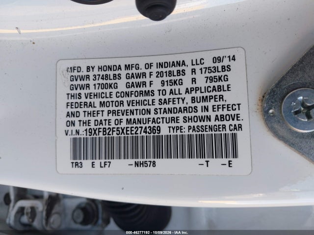 19XFB2F5XEE274369 Honda Civic Lx