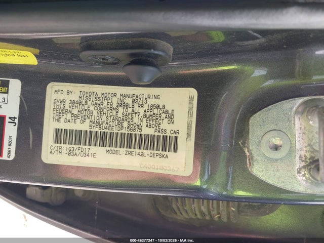 Aukcja sprzedaży 2013 Toyota Corolla S, vin: 5YFBU4EE1DP156875, numer aukcji: 46277247