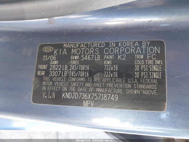 Продаж на аукціоні авто 2007 Kia Sorento Lx, vin: KNDJD736X75718749, номер лоту: 46277279