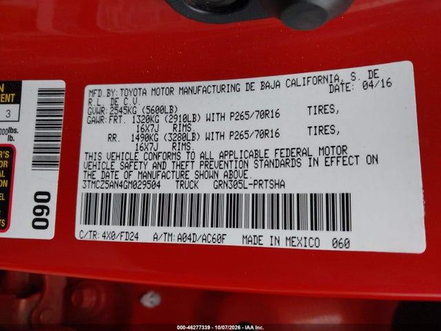 3TMCZ5AN4GM029504 Toyota Tacoma Trd Off Road