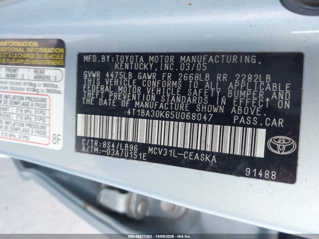 Продаж на аукціоні авто 2005 Toyota Camry Se V6, vin: 4T1BA30K65U068047, номер лоту: 46277362