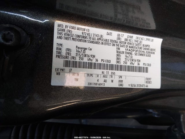 Продаж на аукціоні авто 2017 Ford Focus Se, vin: 1FADP3F2XHL326508, номер лоту: 46277574