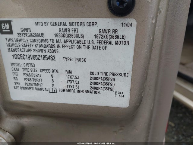Продаж на аукціоні авто 2005 Chevrolet Silverado 1500 Ls, vin: 1GCEC19V65Z185482, номер лоту: 46277605