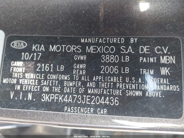 Aukcja sprzedaży 2018 Kia Forte Lx, vin: 3KPFK4A73JE204436, numer aukcji: 46277666
