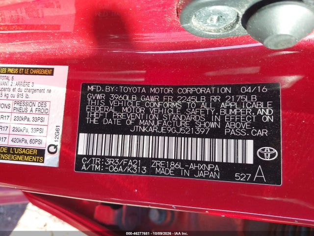 46277681 :رقم المزاد ، JTNKARJE9GJ521397 vin ، 2016 Scion Im مزاد بيع
