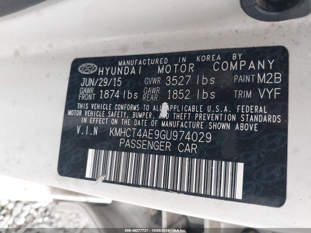 Продажа на аукционе авто 2016 Hyundai Accent Se, vin: KMHCT4AE9GU974029, номер лота: 46277727