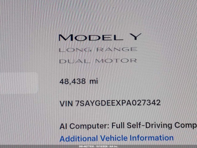 Auction sale of the 2023 Tesla Model Y Awd/long Range Dual Motor All-wheel Drive, vin: 7SAYGDEEXPA027342, lot number: 46277830