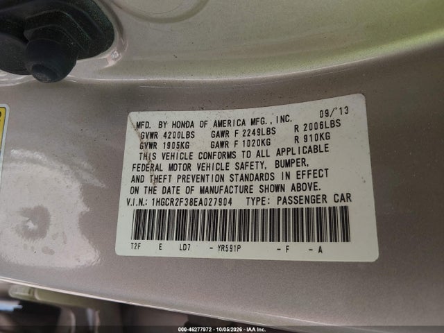 Продаж на аукціоні авто 2014 Honda Accord Lx, vin: 1HGCR2F38EA027904, номер лоту: 46277972