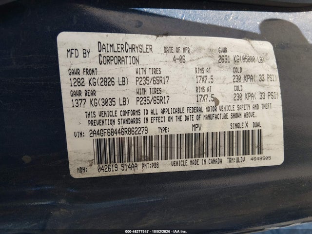 Продаж на аукціоні авто 2006 Chrysler Pacifica Touring, vin: 2A4GF68446R862279, номер лоту: 46277987