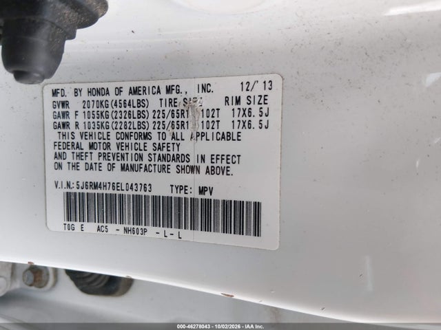 Продаж на аукціоні авто 2014 Honda Cr-v Ex-l, vin: 5J6RM4H76EL043763, номер лоту: 46278043