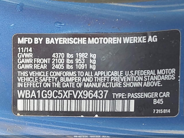 2015 Bmw 228i მანქანა იყიდება აუქციონზე, vin: WBA1G9C5XFVX96437, აუქციონის ნომერი: 46278104