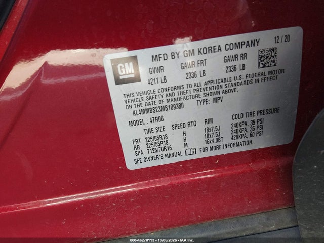 Продаж на аукціоні авто 2021 Buick Encore Gx Fwd Preferred, vin: KL4MMBS23MB109380, номер лоту: 46278113