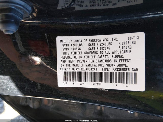 Продажа на аукционе авто 2014 Honda Accord Lx, vin: 1HGCR2F3XEA034241, номер лота: 46278163