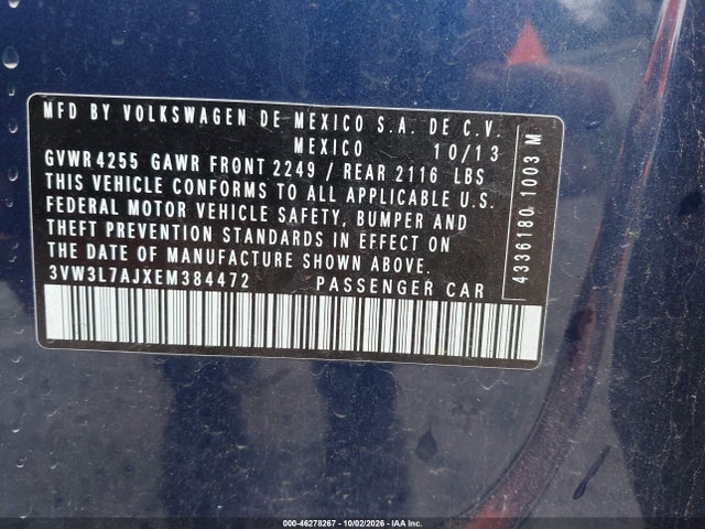 Aukcja sprzedaży 2014 Volkswagen Jetta 2.0l Tdi, vin: 3VW3L7AJXEM384472, numer aukcji: 46278267