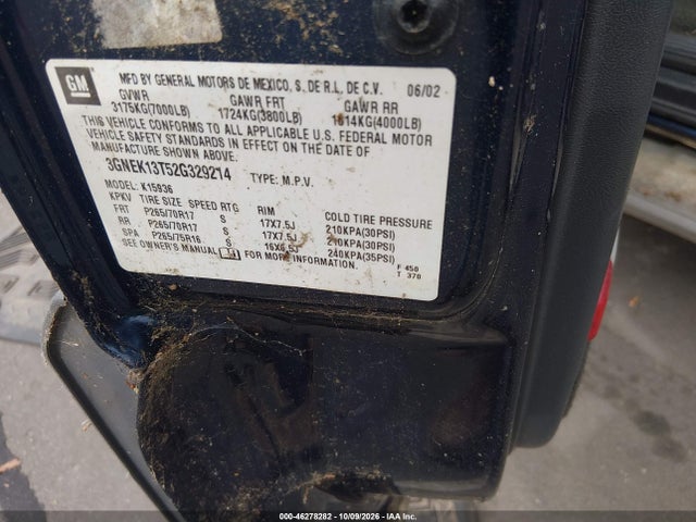 46278282 :رقم المزاد ، 3GNEK13T52G329214 vin ، 2002 Chevrolet Avalanche 1500 مزاد بيع