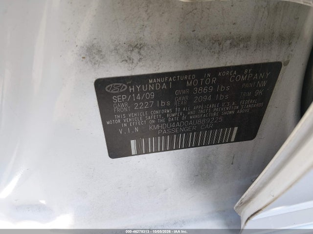 2010 Hyundai Elantra Gls მანქანა იყიდება აუქციონზე, vin: KMHDU4AD0AU889225, აუქციონის ნომერი: 46278313