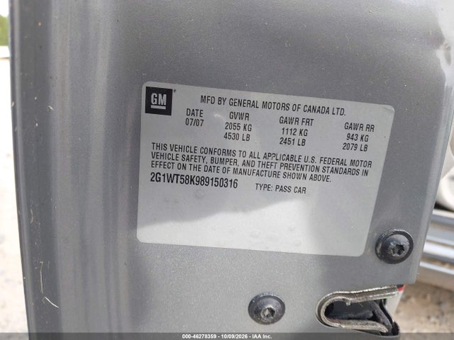 Продажа на аукционе авто 2008 Chevrolet Impala Lt, vin: 2G1WT58K989150316, номер лота: 46278359