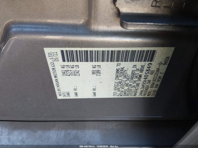 46278414 :رقم المزاد ، 1N4AL2AP3CN405849 vin ، 2012 Nissan Altima 2.5 S مزاد بيع