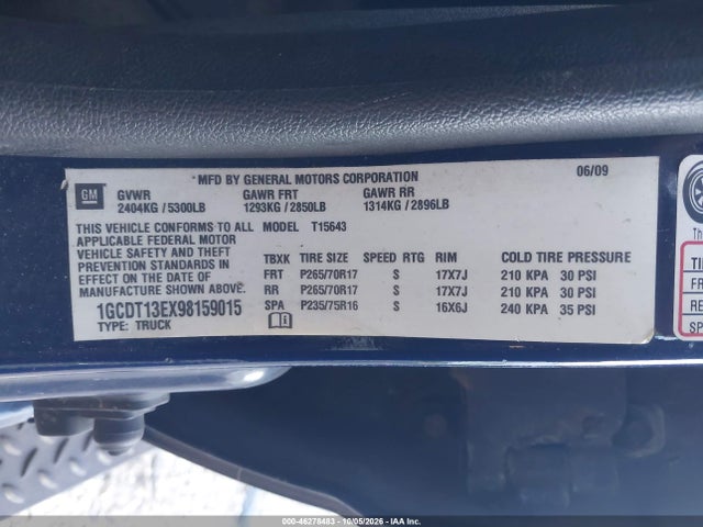 Продаж на аукціоні авто 2009 Chevrolet Colorado Lt, vin: 1GCDT13EX98159015, номер лоту: 46278483