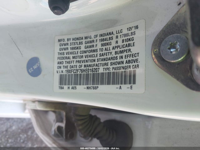 2017 Honda Civic Ex მანქანა იყიდება აუქციონზე, vin: 19XFC2F76HE016207, აუქციონის ნომერი: 46278499