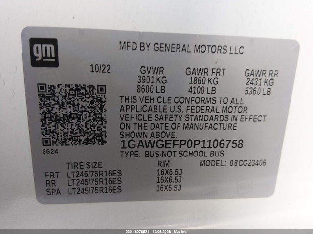 Продаж на аукціоні авто 2023 Chevrolet Express Passenger Rwd 2500 Regular Wheelbase Ls, vin: 1GAWGEFP0P1106758, номер лоту: 46278521