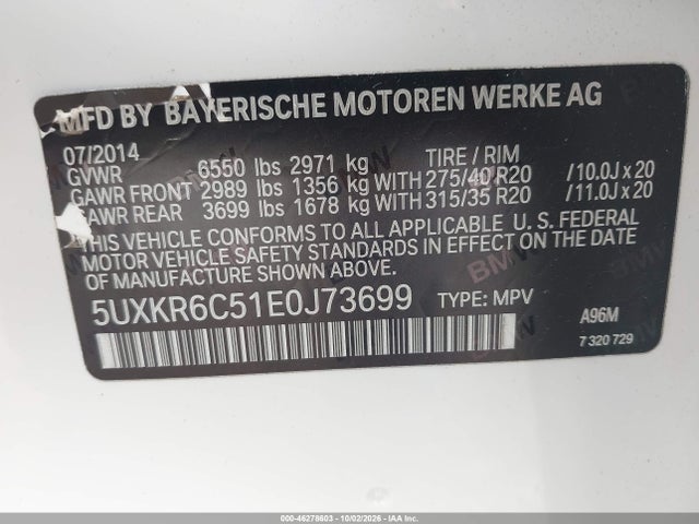Продажа на аукционе авто 2014 Bmw X5 Xdrive50i, vin: 5UXKR6C51E0J73699, номер лота: 46278603