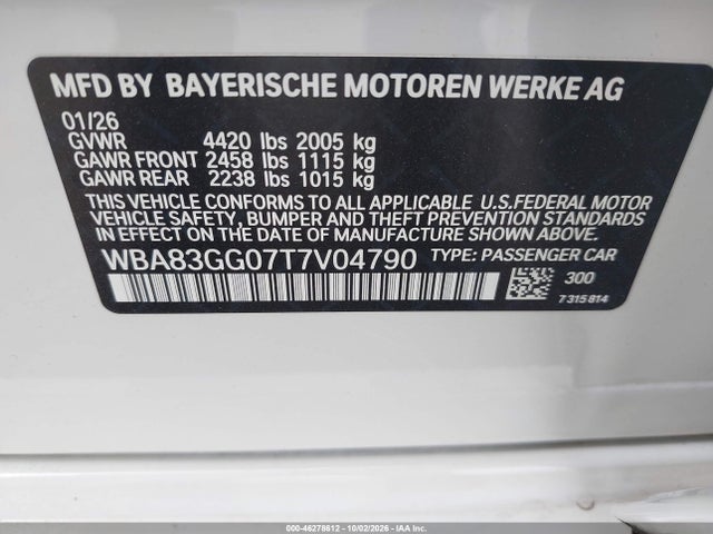 46278612 :رقم المزاد ، WBA83GG07T7V04790 vin ، 2026 Bmw 228 Gran Coupe مزاد بيع