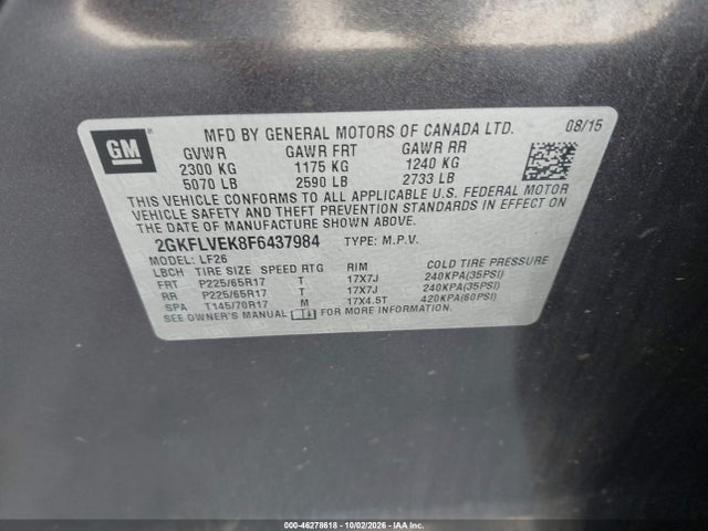 46278618 :رقم المزاد ، 2GKFLVEK8F6437984 vin ، 2015 Gmc Terrain Sle-1 مزاد بيع