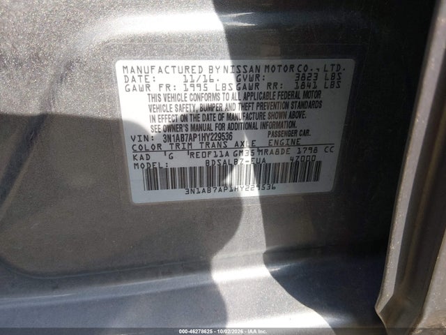 Aukcja sprzedaży 2017 Nissan Sentra S, vin: 3N1AB7AP1HY229536, numer aukcji: 46278625