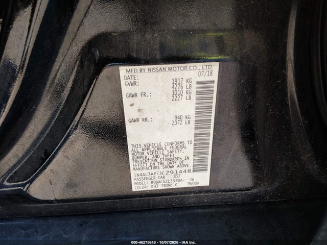 Продаж на аукціоні авто 2018 Nissan Altima 2.5 S, vin: 1N4AL3AP7JC291448, номер лоту: 46278648
