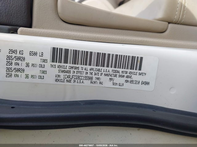 46278657 :رقم المزاد ، 1C4RJFCG9CC155908 vin ، 2012 Jeep Grand Cherokee Overland مزاد بيع
