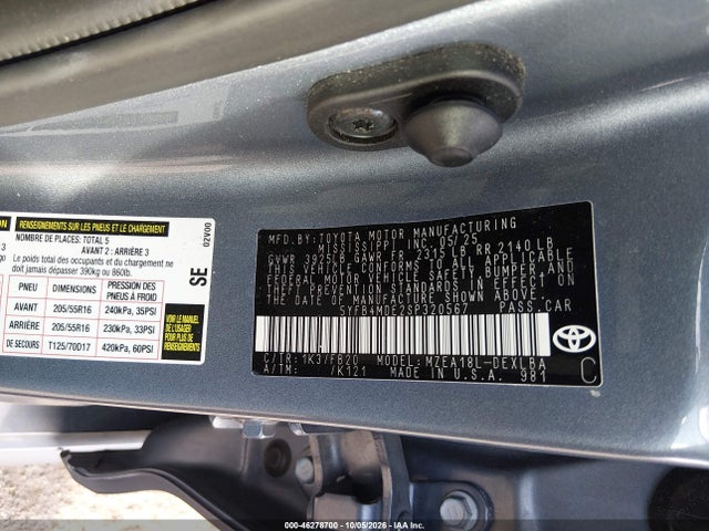 Продажа на аукционе авто 2025 Toyota Corolla Le, vin: 5YFB4MDE2SP320567, номер лота: 46278700