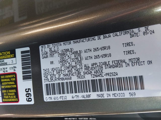 Aukcja sprzedaży 2024 Toyota Tacoma Trd Sport, vin: 3TMLB5JN7RM064660, numer aukcji: 46278813