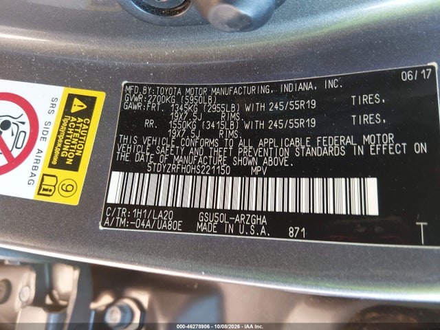 Aukcja sprzedaży 2017 Toyota Highlander Limited Platinum, vin: 5TDYZRFH0HS221150, numer aukcji: 46278906